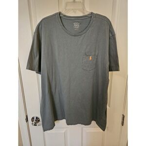 Polo Ralph Lauren Men's Green Crew Neck 100% Cotton T-Shirt Orange Pony, Sz. XXL